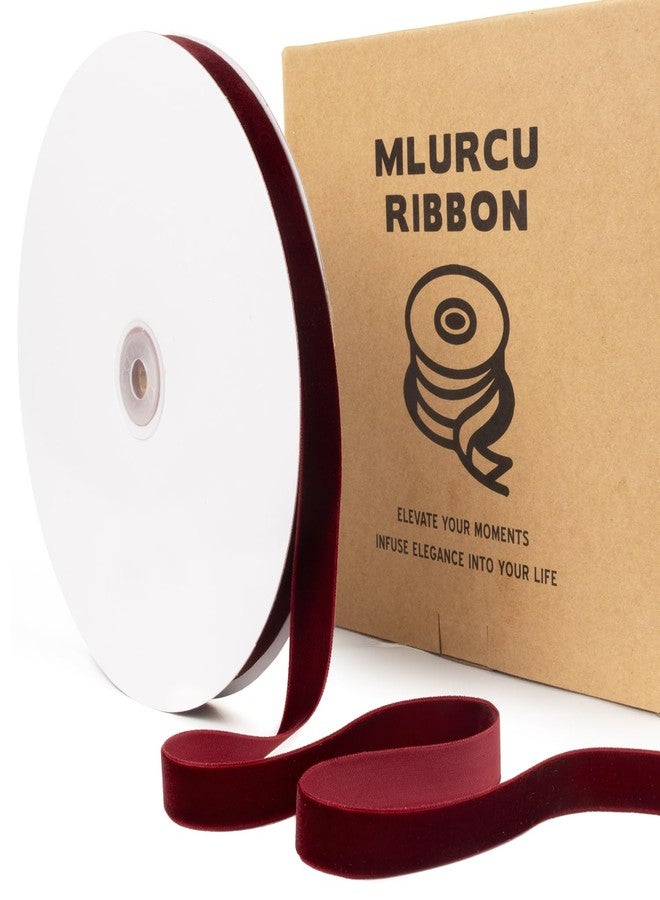 Mlurcu Burgundy Velvet Ribbon 5/8 Inch 25 Yards Vintage Maroon Thin Velvet Ribbon for Christmas Tree Ornaments, Gift Wrapping, Garland & Wreath Bows Making, Sewing Trim, Crafts, Wedding & Home Decor - Image 1